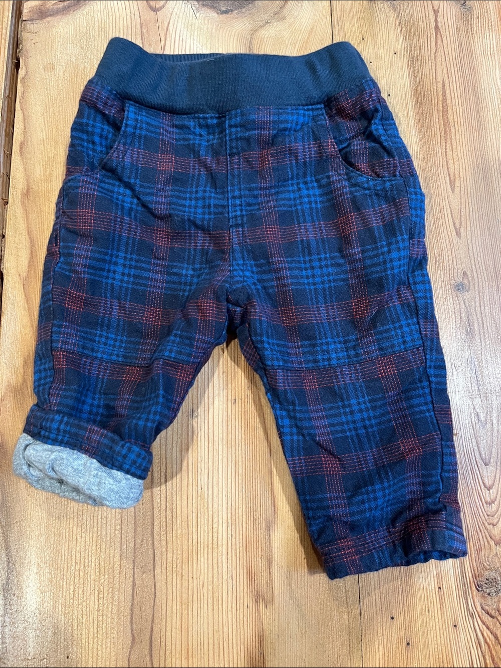 TEA COLLECTION 0-3M Blue Plaid Fully Lined Winter Weight Pants Dressy